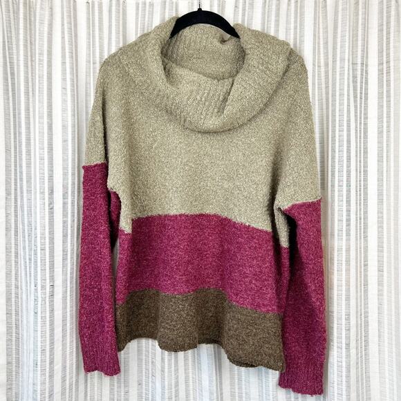 Royal Robbins Colorblock Magenta Brown Tan Cowl Neck Slouchy Pullover Size XL - Picture 1 of 5